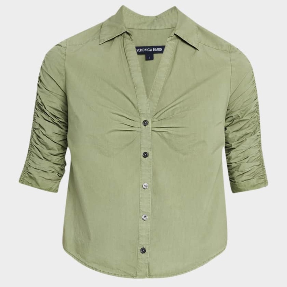 Veronica Beard "Porta" Olive Green Button Blouse